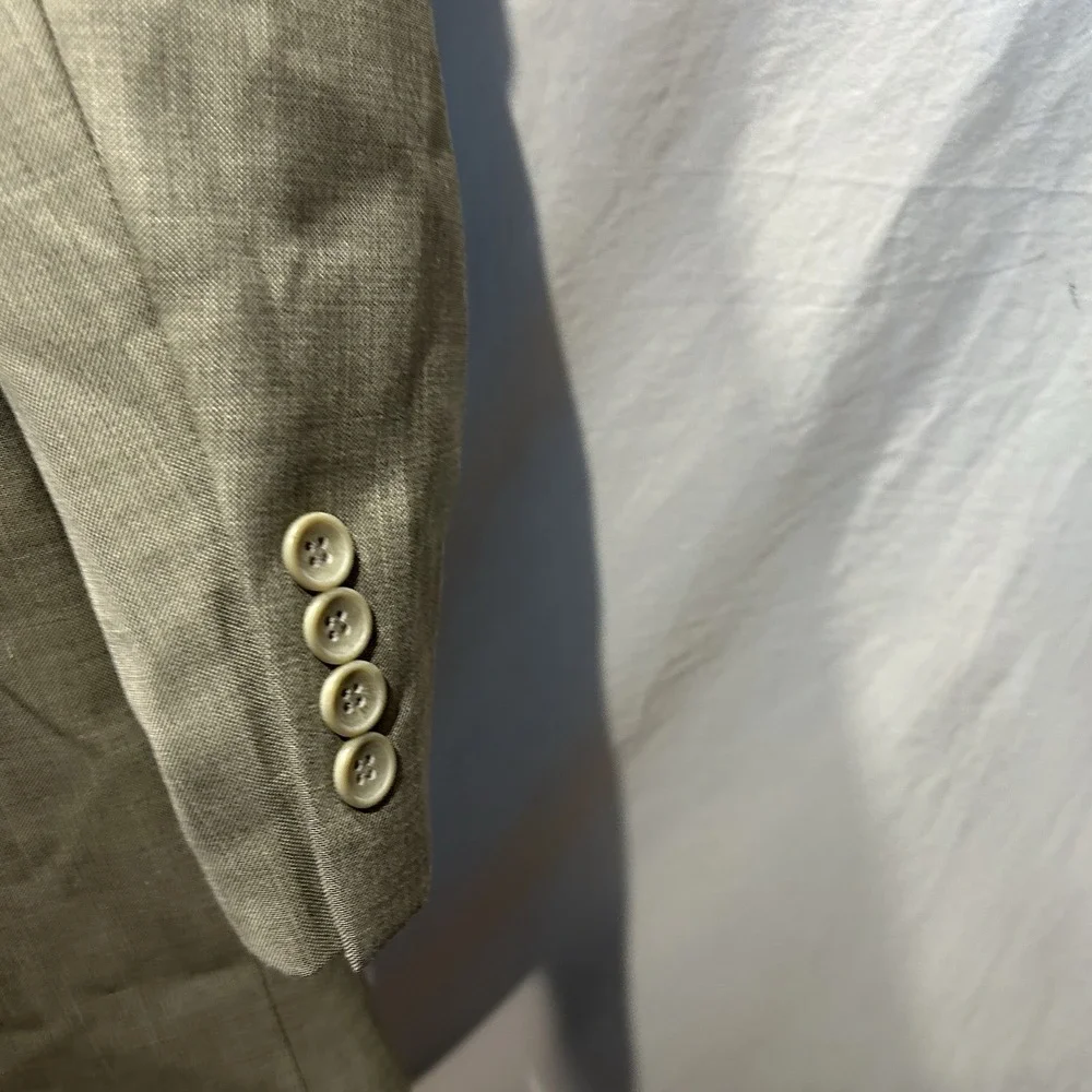 Nick Hilton Mens 44L Super 150s Wool Suit Jacket Blazer Light Olive Green Tan